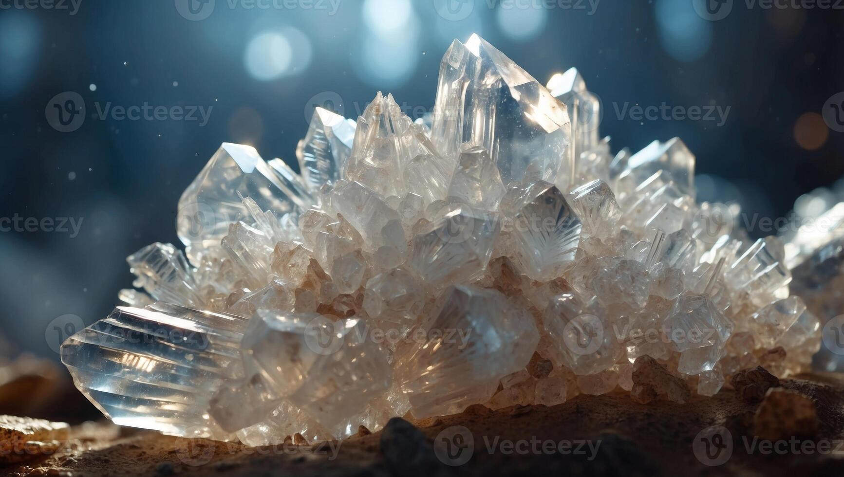 Clear Quartz Crystal Cluster Radiating Natural Beauty in Double Exposure. photo