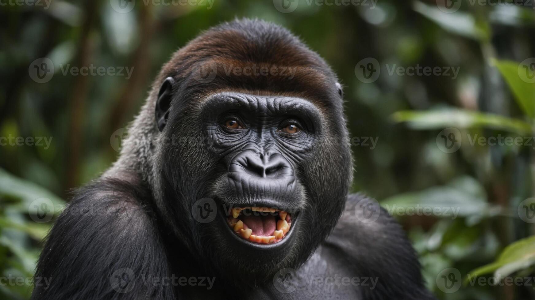 Cute Laughing Gorilla using Wide Grin A Delightful Scene. photo