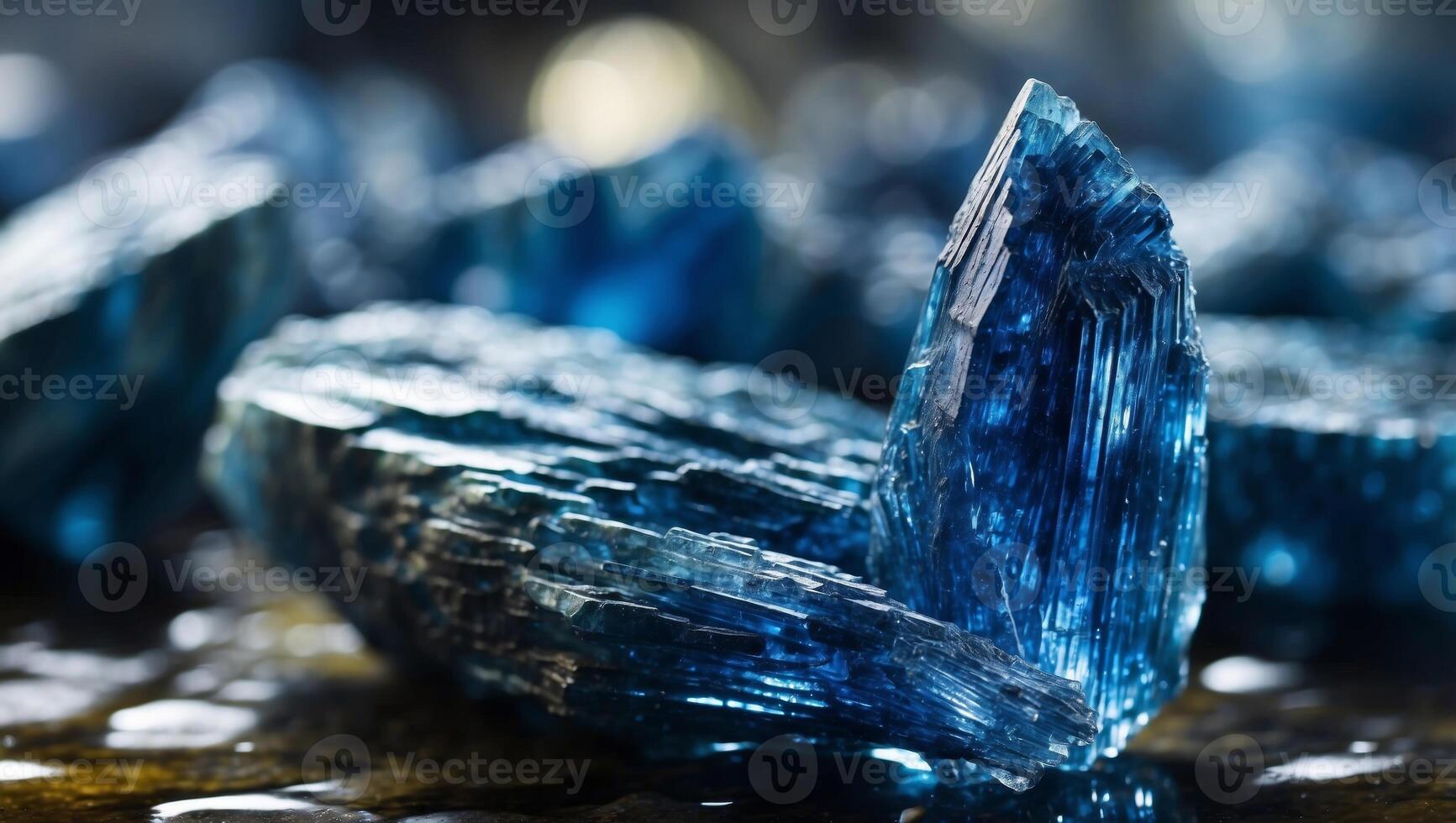 Dazzling Kyanite Gemstone A Shimmering Focus on Blue Crystal Beauty. photo
