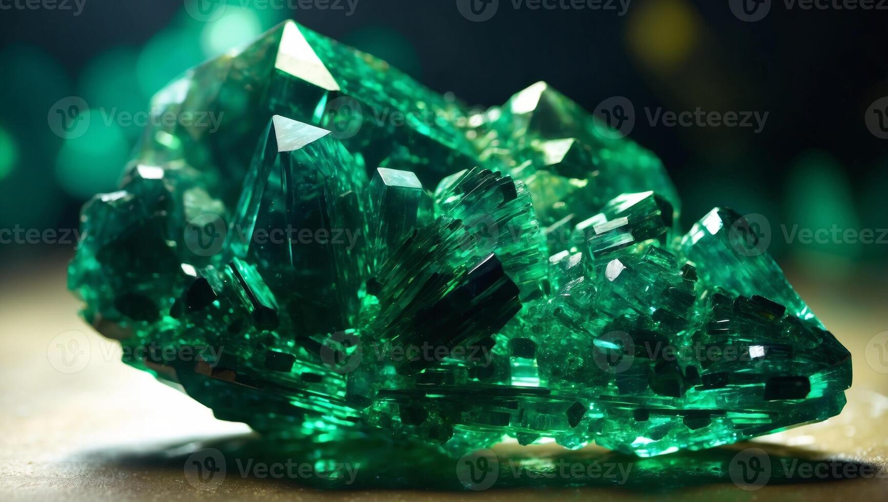 Elegant Dioptase Gemstone A Dazzling Display of Radiant Green Crystal Facets in Double Exposure Silhouette. photo