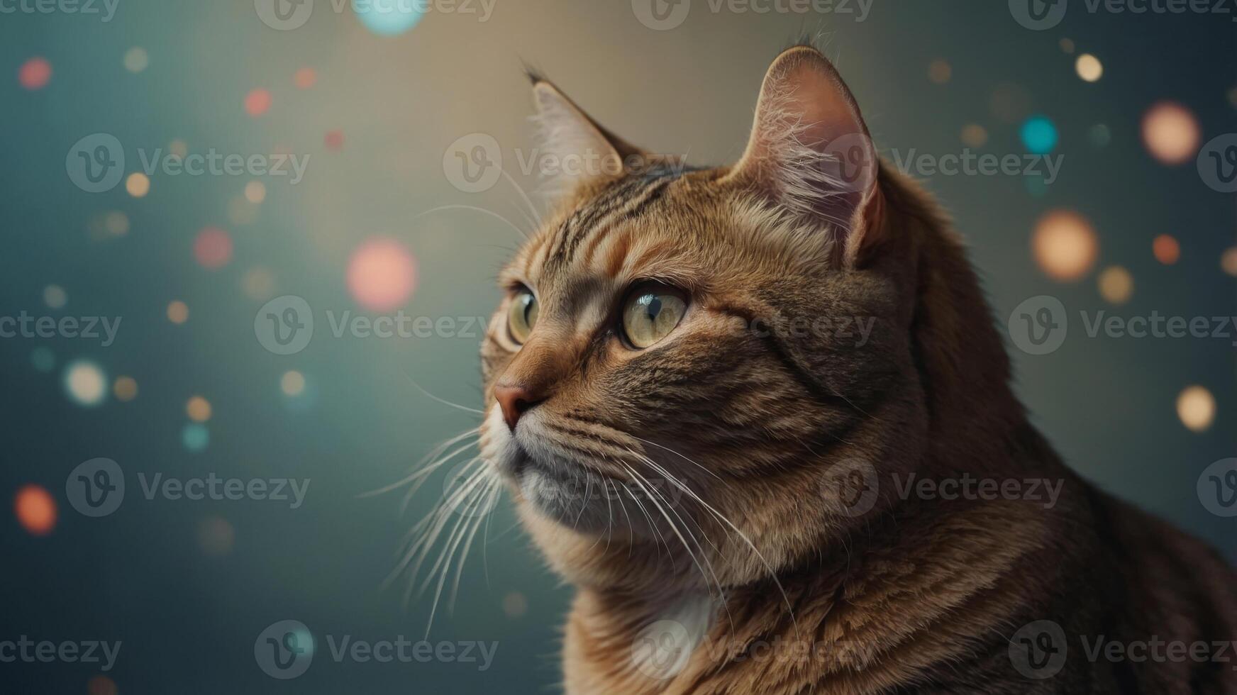 Fat cat on a colored background Copy space. photo