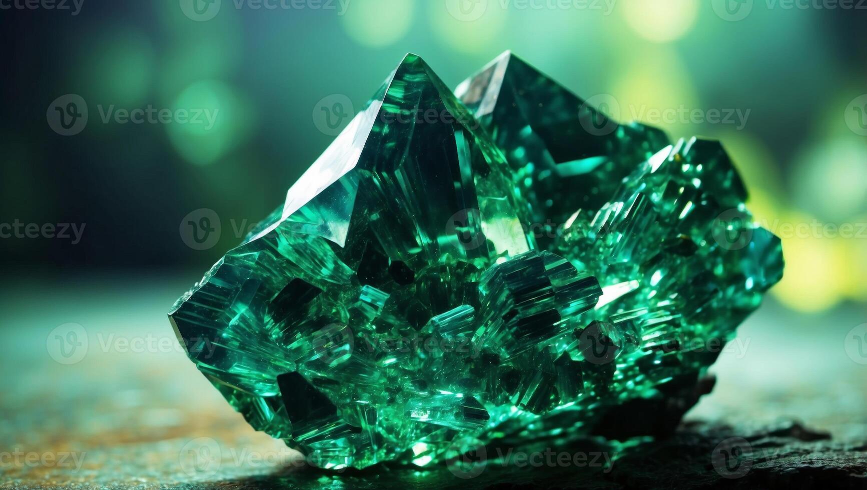 Elegant Dioptase Gemstone A Dazzling Display of Radiant Green Crystal Facets in Double Exposure Silhouette. photo