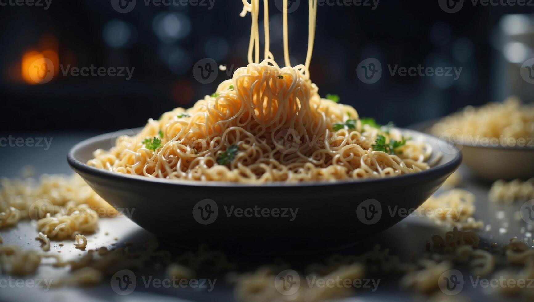Forensic Food Examination A Horrifying Dish of Wriggling Noodles on HighTech Background. photo
