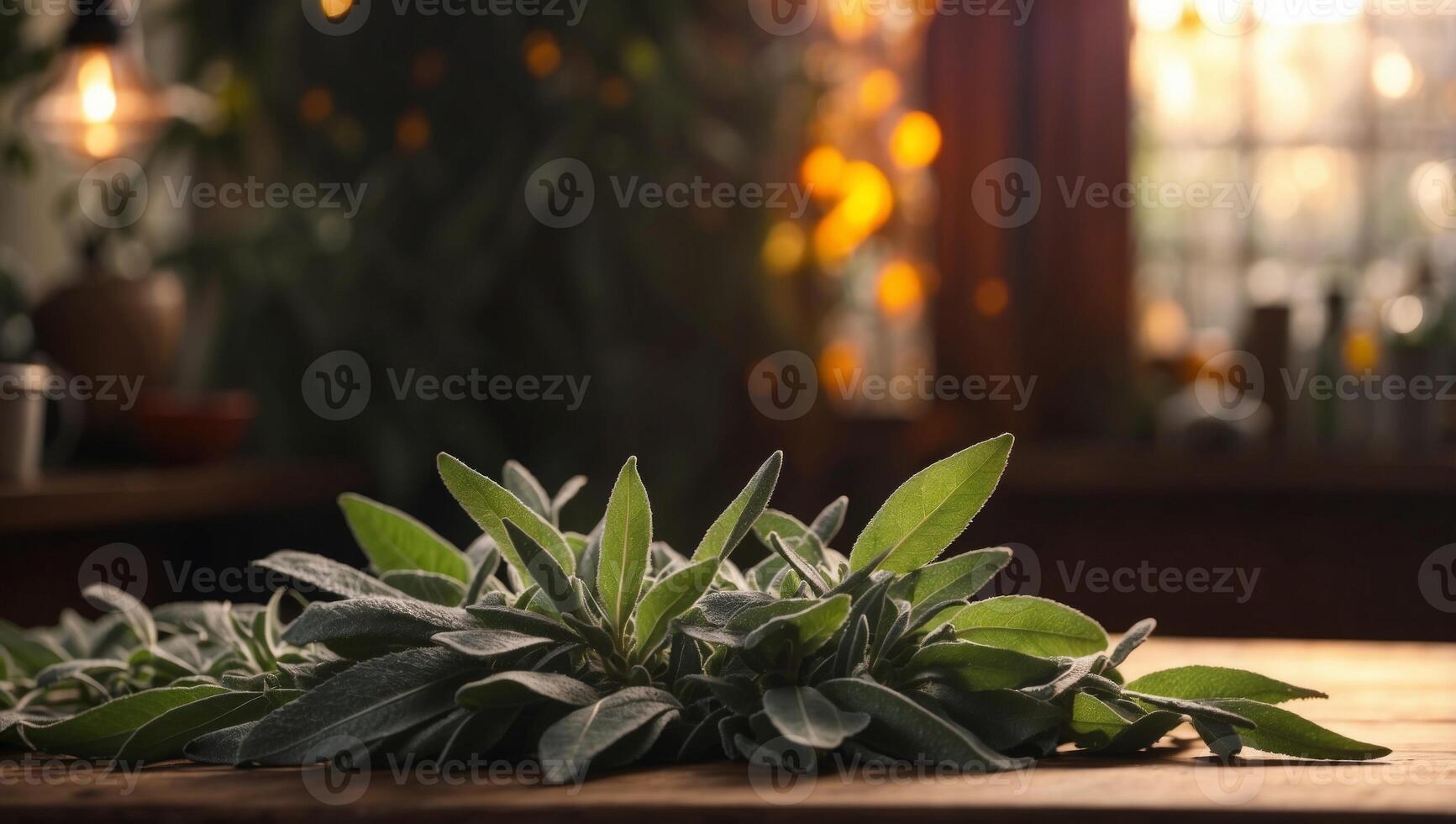 Fragrant Sage Leaves Silhouetted on Table A Vibrant Autumn Recipes Star Ingredient. photo