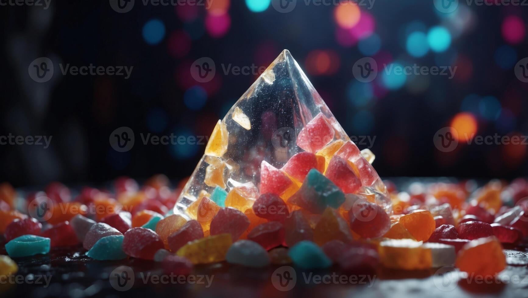 Hunters Moon Shards A Spooky Colorful DRendered Candy Treat on a HighTech Background. photo