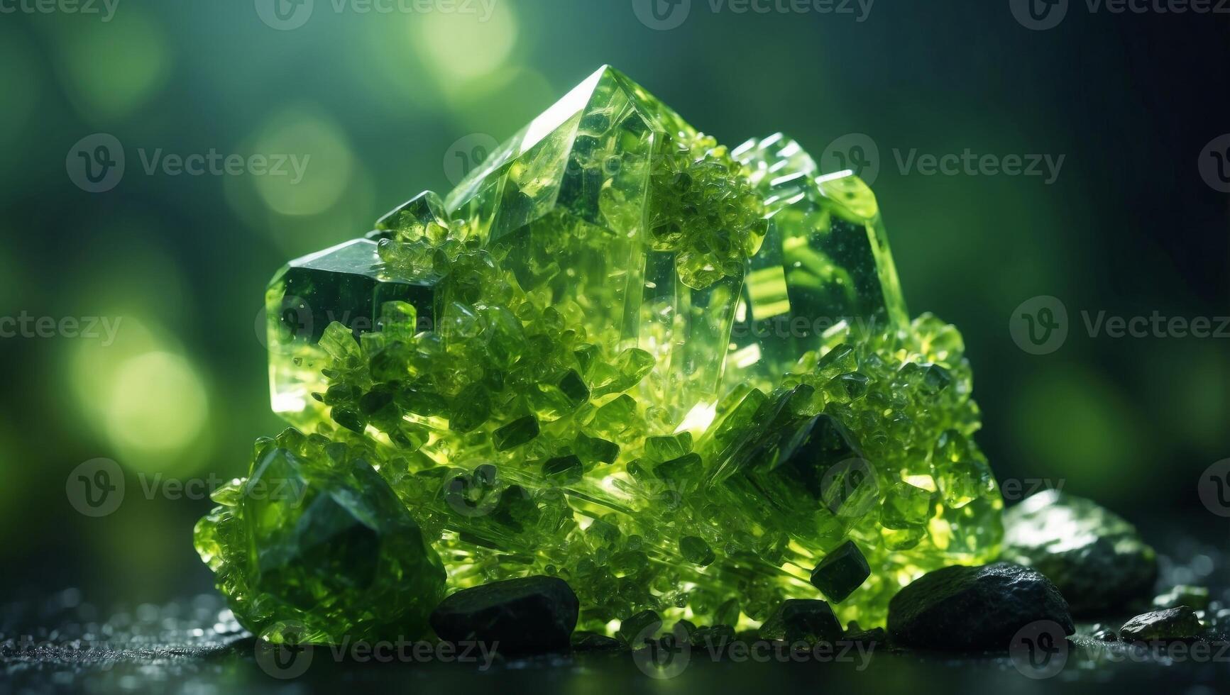 Lush Peridot Gemstone Raw Beauty in Crystalline Double Exposure Silhouette. photo