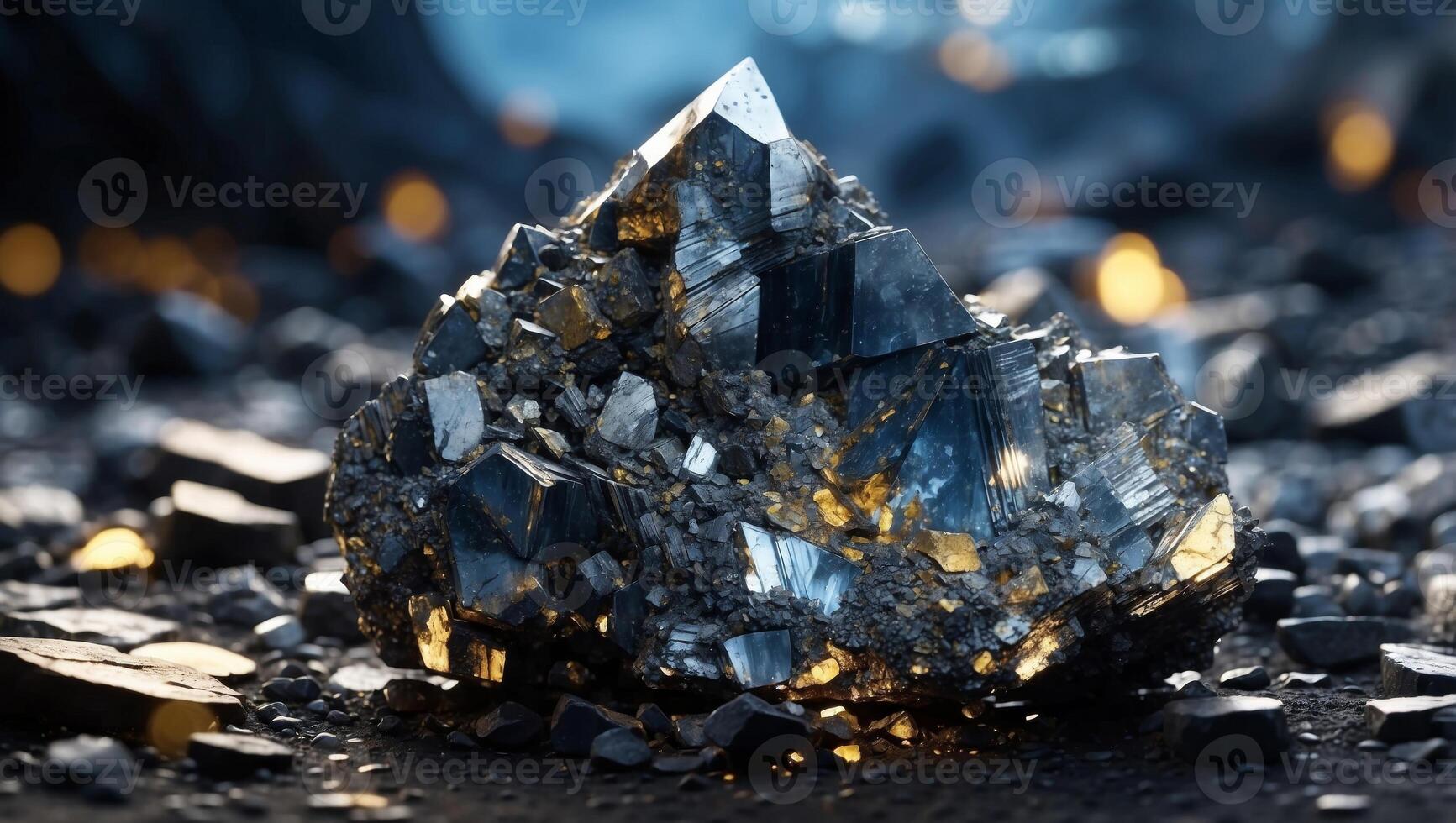 Lustrous Galena Mineral in Metallic Double Exposure Silhouette A Glimpse into the Lead Ore Deposit. photo