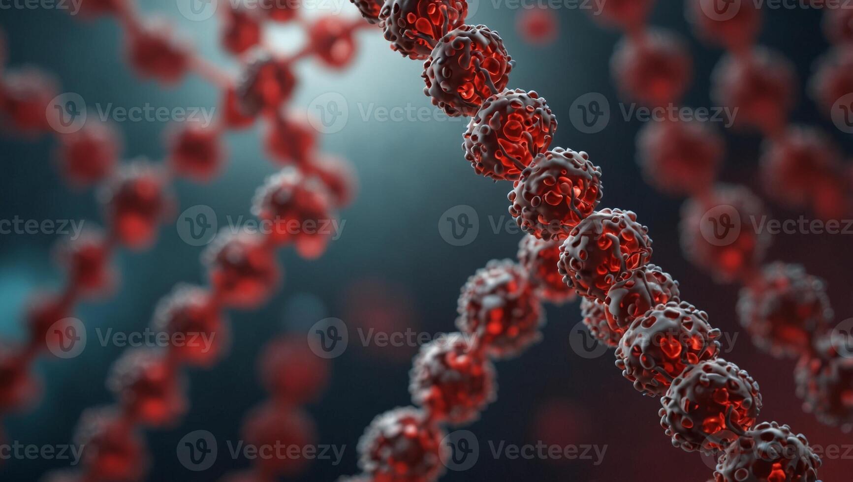Medical pharmaceutical research background with blood cells and virus cure using DNA genome sequencing biotechnology. photo