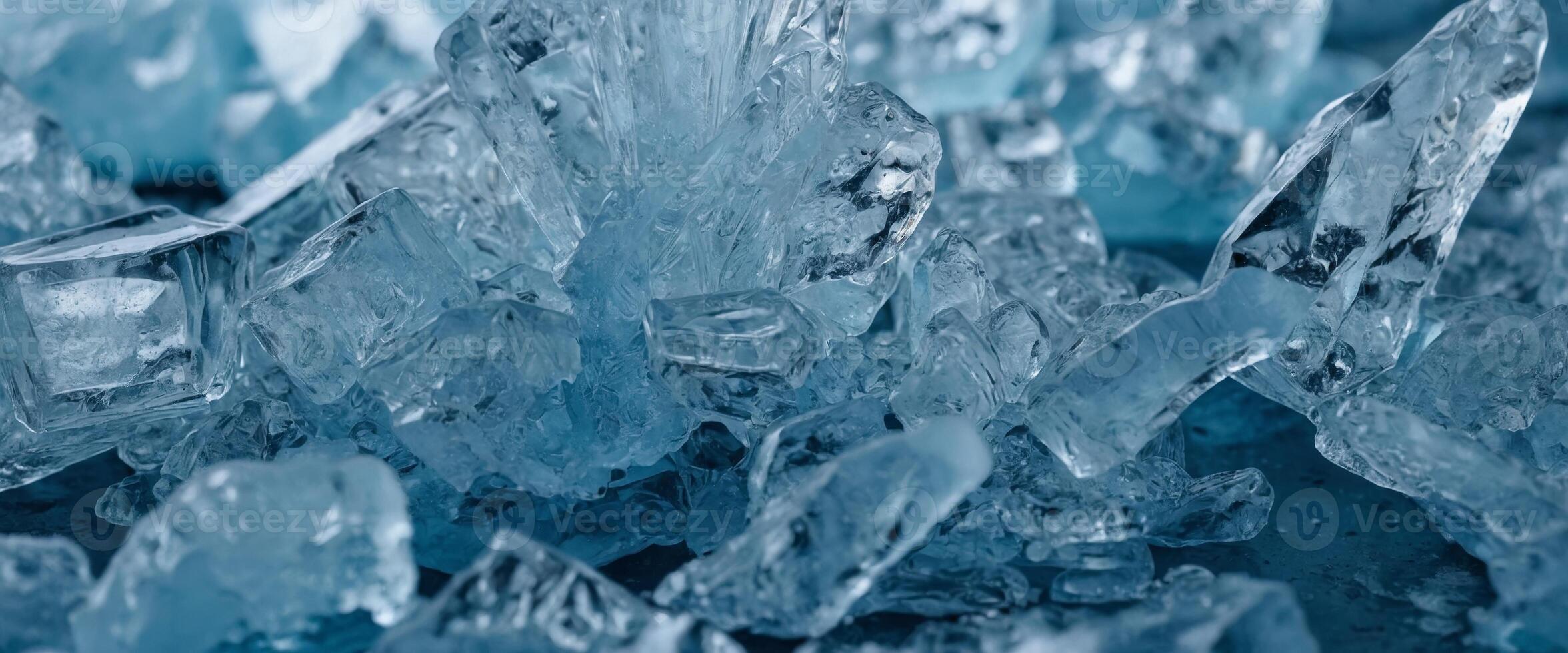 Natural ice background Beautiful Nature Delicate icy texture close-up Winter Light blue Panoramic header with frost patter. photo