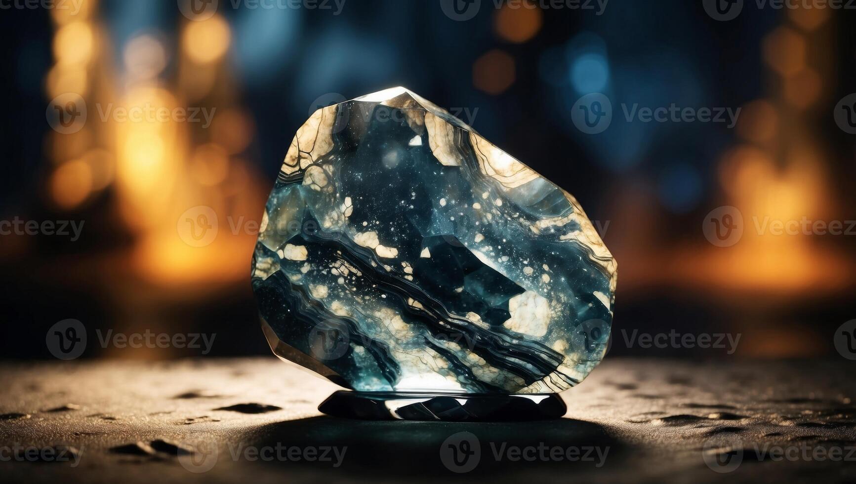 Polished Onyx A Sleek and Modern Double Exposure Silhouette with a Decorative Stone. photo