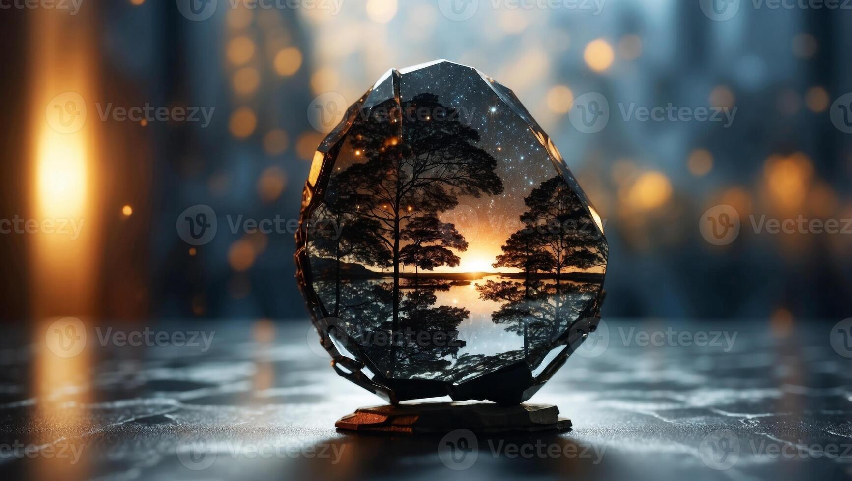 Polished Hematite Elegant Iron Stone Double Exposure Silhouette. photo