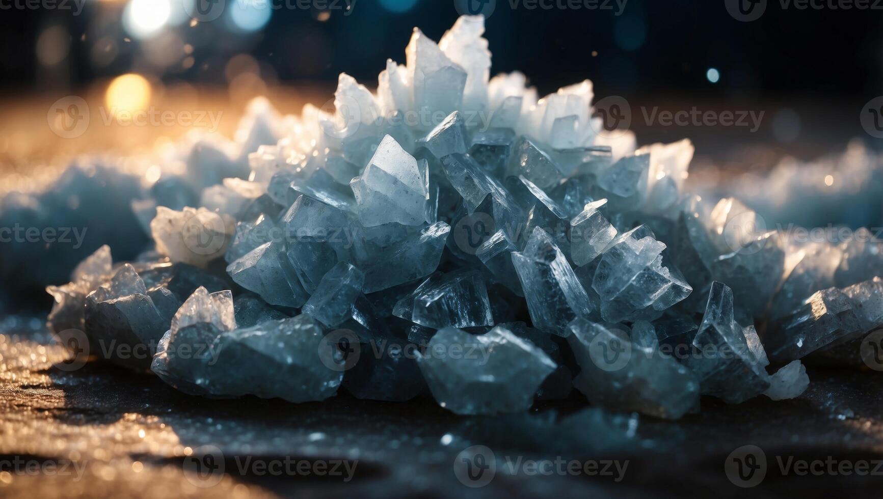 Pure Sparkle Closeup of Raw Salt Crystals in Double Exposure Silhouette. photo