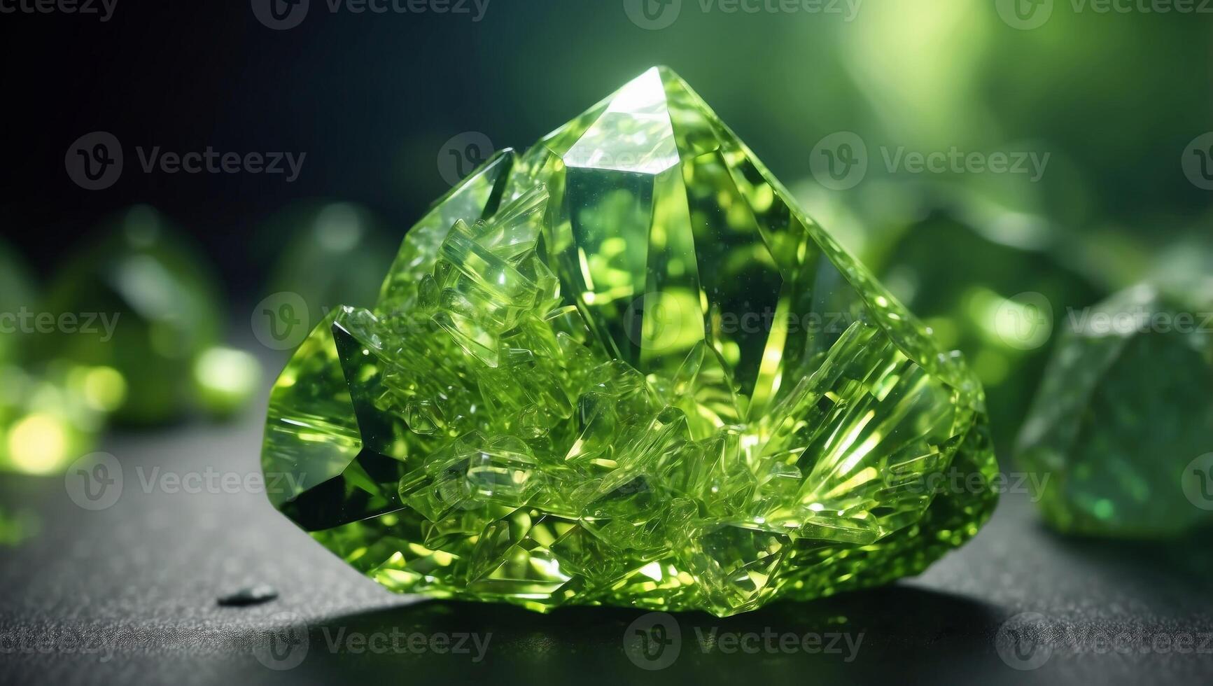 Radiant Peridot Gemstone A Dazzling Display of Unprocessed Crystalline Facets and Double Exposure Silhouette. photo