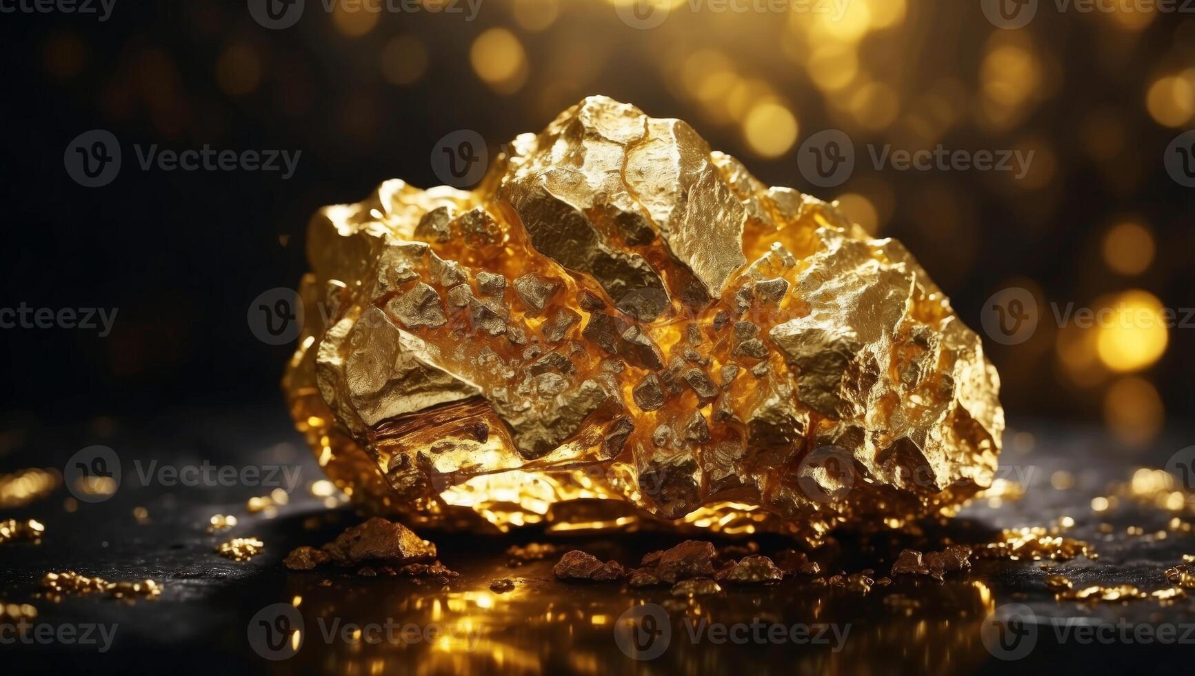 Shiny Gold Nugget in Double Exposure Silhouette Treasures Radiant Allure. photo
