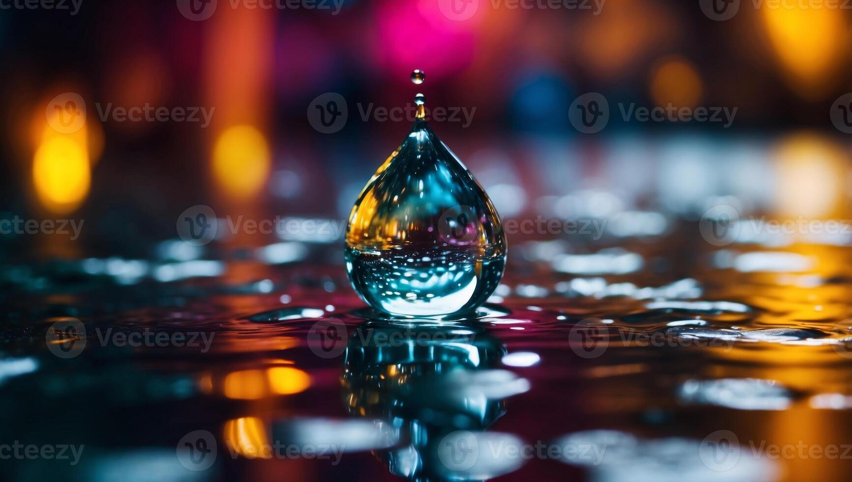 Water drop on colorful background Water drop on water surface. photo