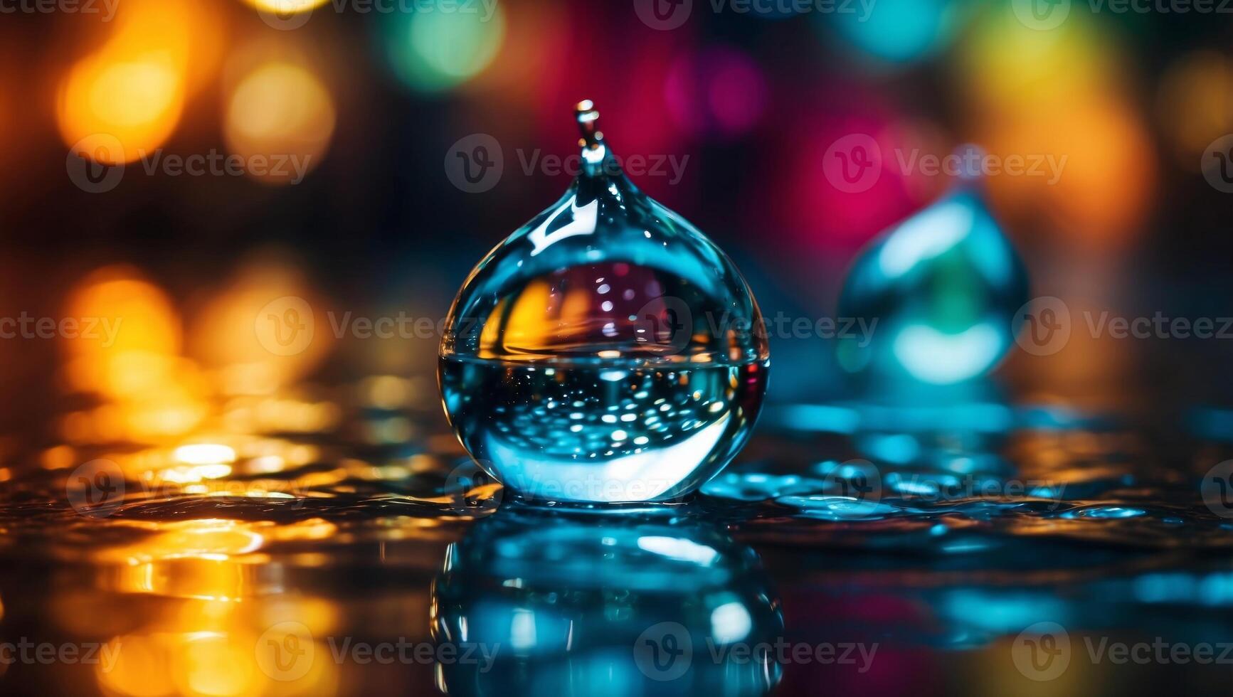 Water drop on colorful background Water drop on water surface. photo