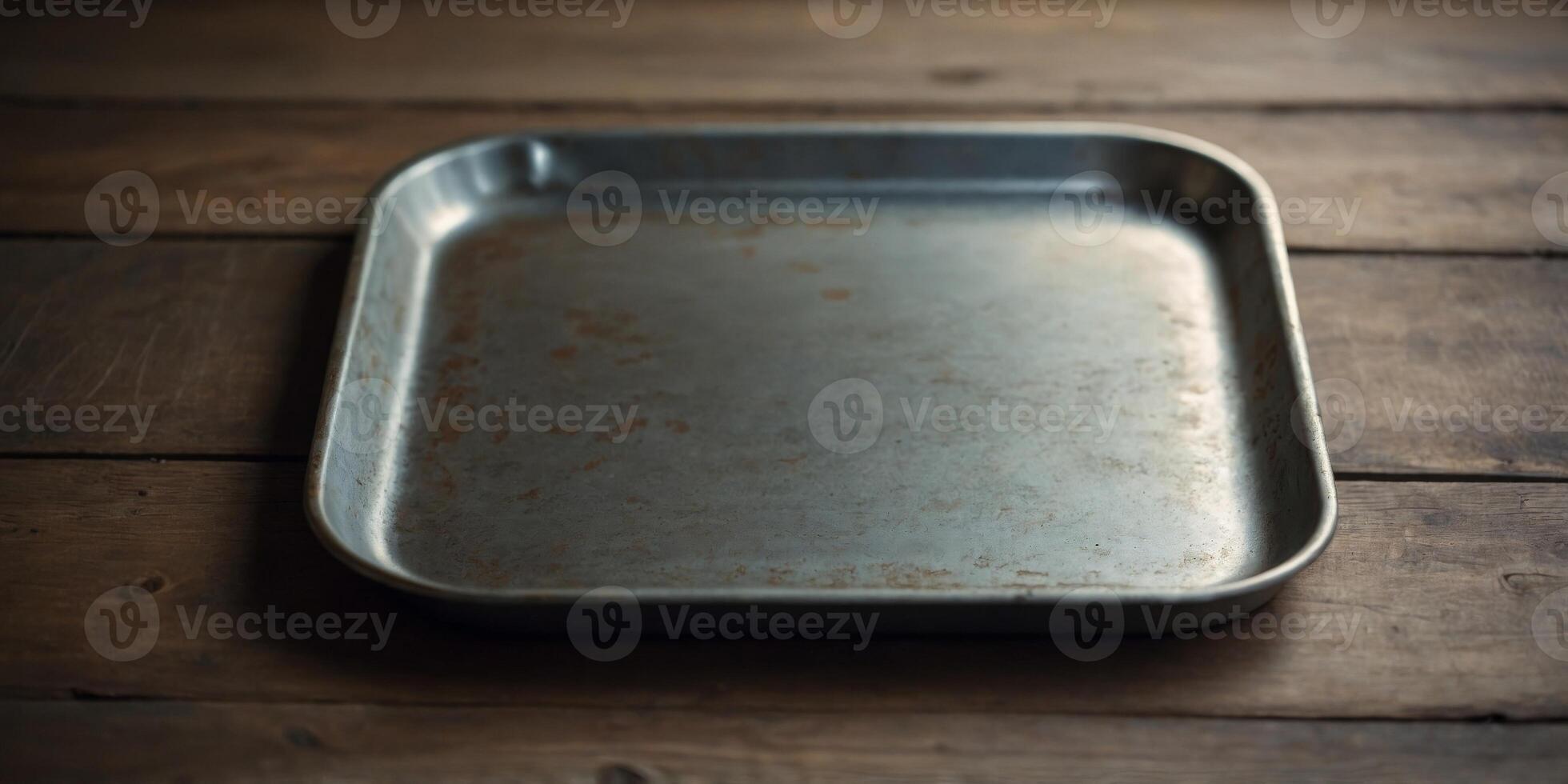 vintage rectangular metal dinner tray - top view. photo