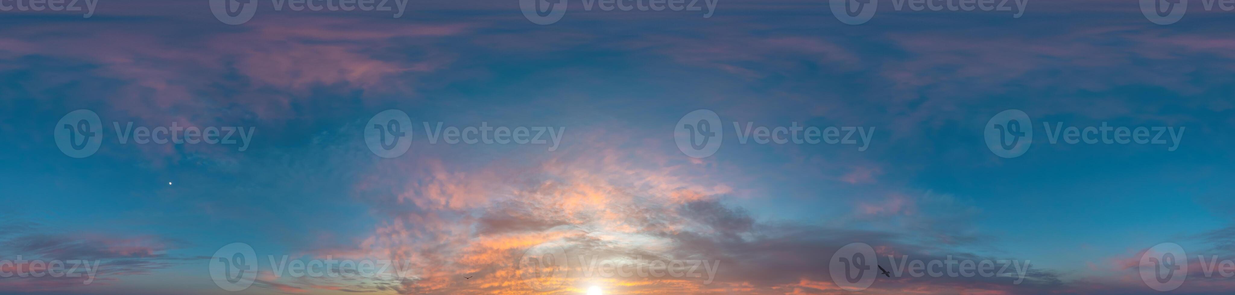 Sky panorama on sunrise with Stratocumulus clouds in Seamless spherical equirectangular format as full zenith for use in 3D graphics, game and in aerial drone 360 degree panoramas for sky replacement photo