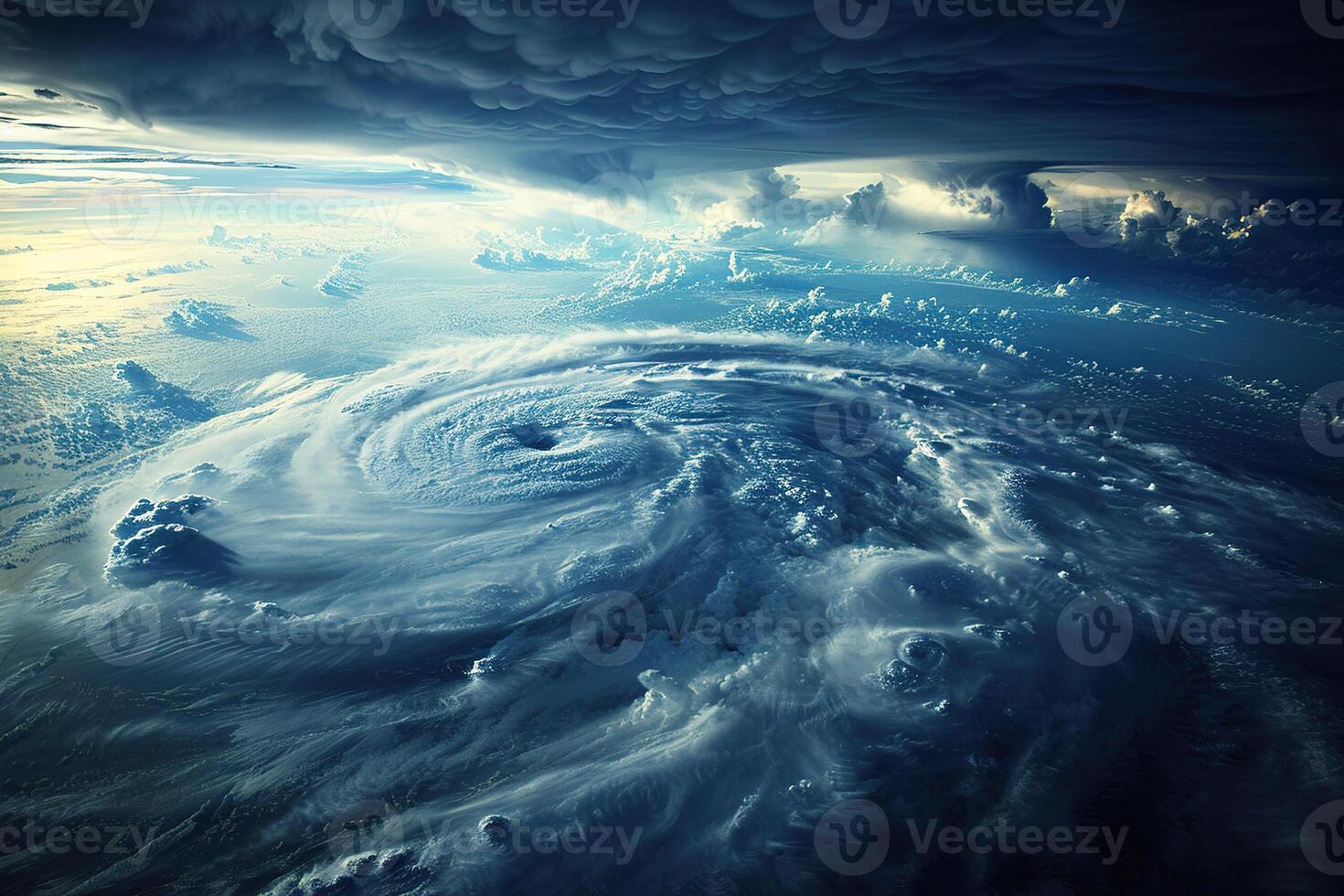 Scary huge hurricane typhoon over ocean, apocalyptic dramatic background photo