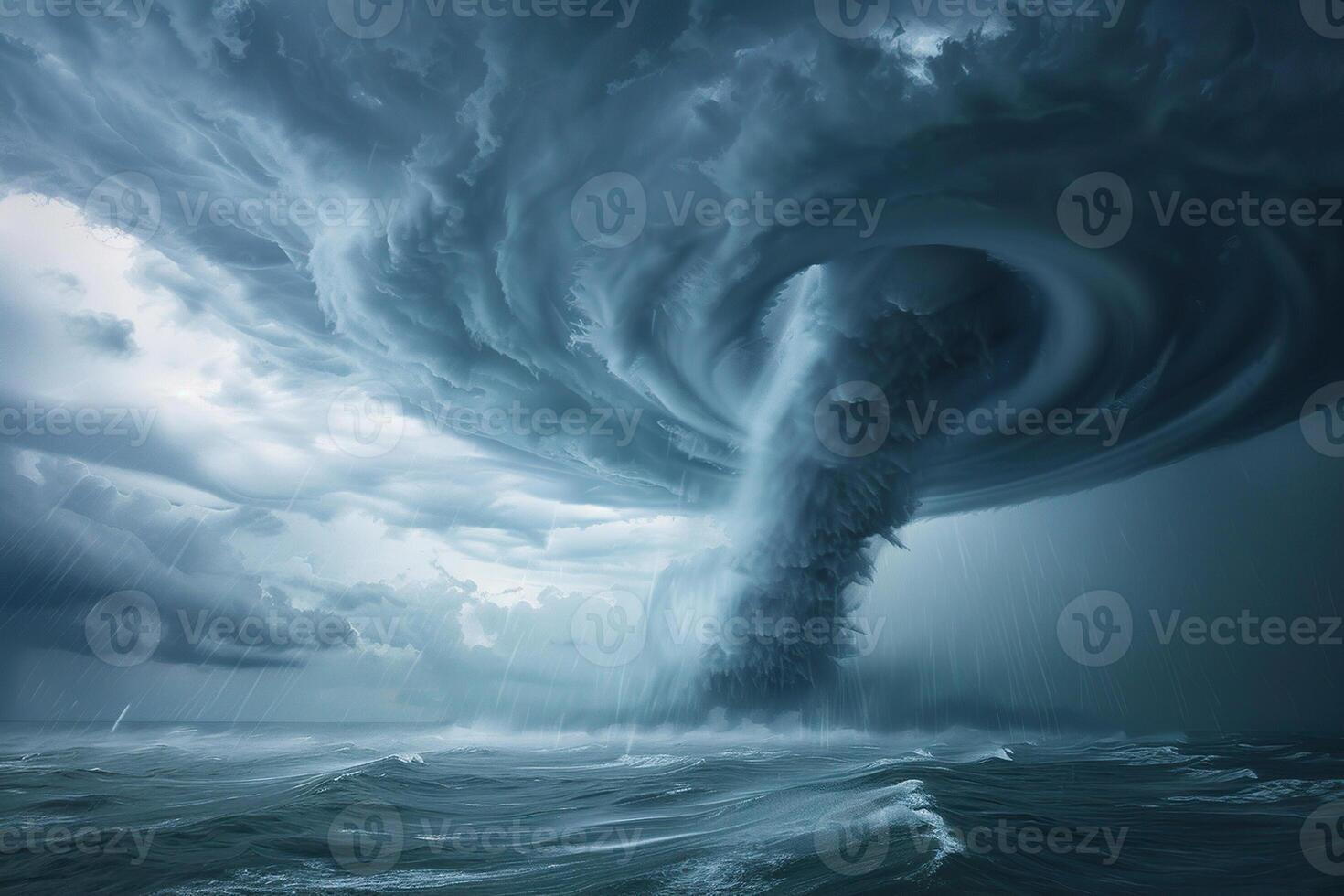 Scary huge hurricane typhoon over ocean, apocalyptic dramatic background photo