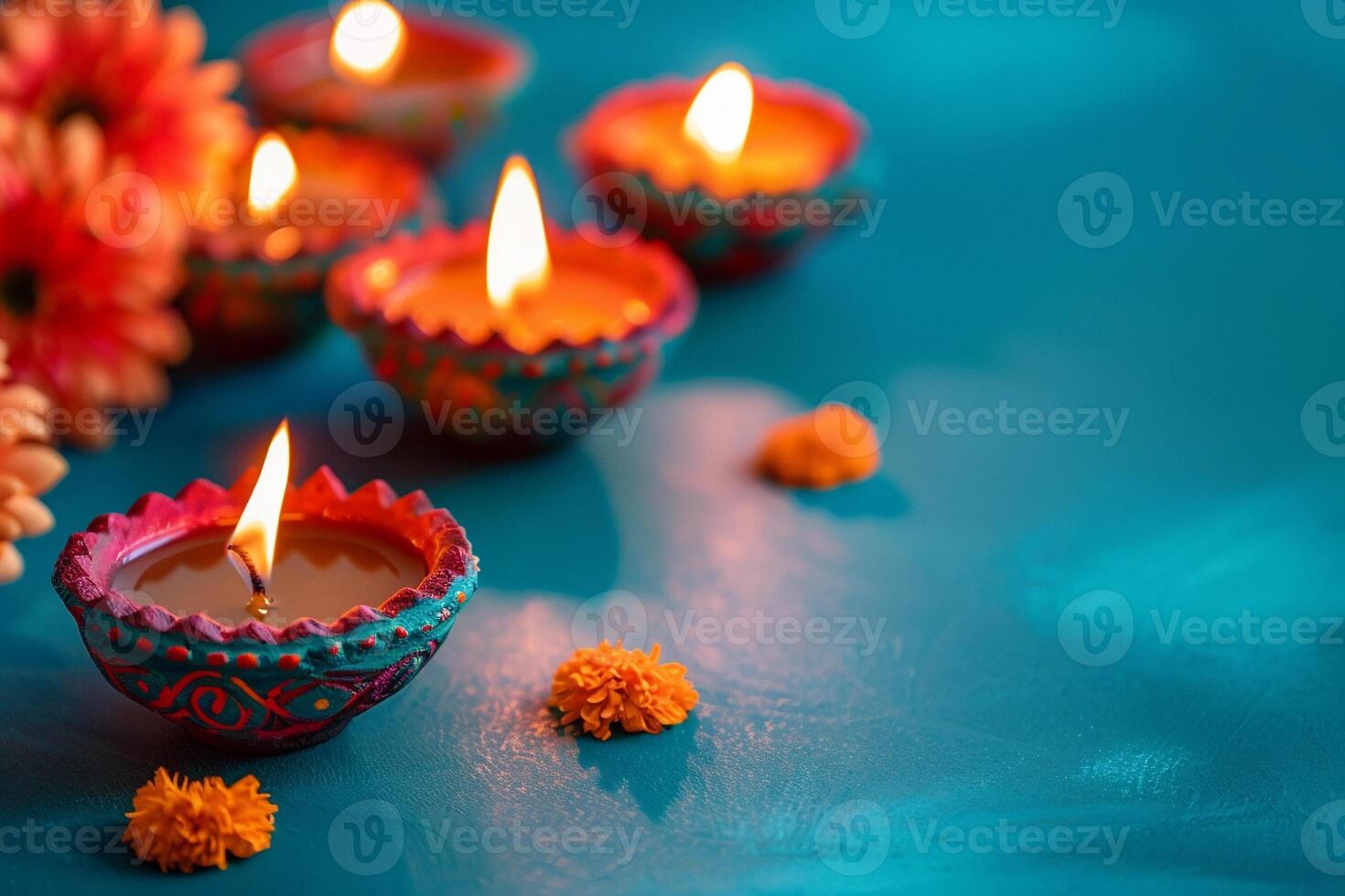 Beautiful greeting card with bright holiday composition for happy and celebrate Diwali photo