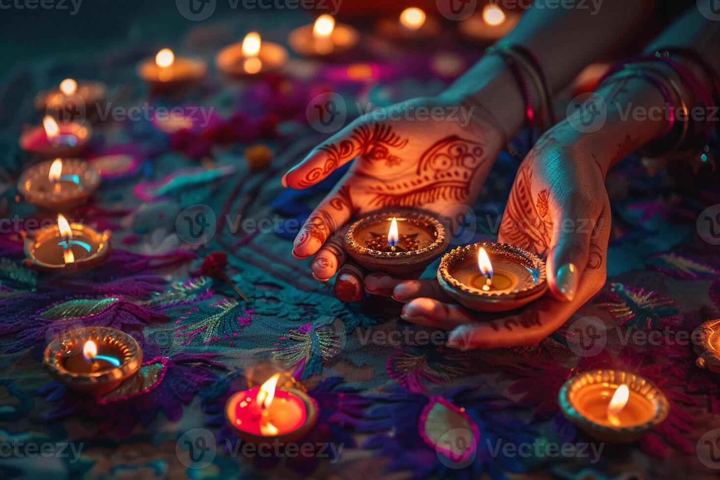 Beautiful greeting card with bright holiday composition for happy and celebrate Diwali photo