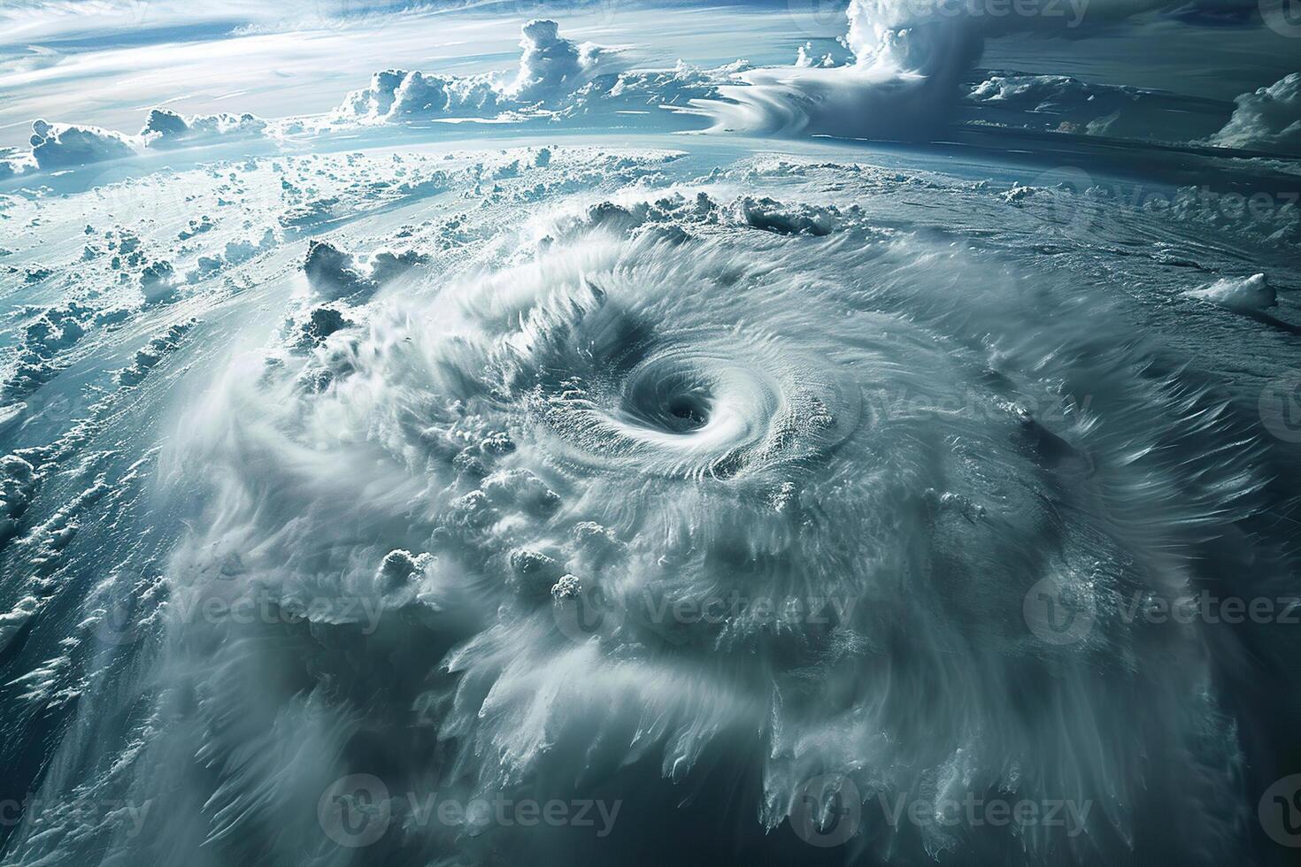 Scary huge hurricane typhoon over ocean, apocalyptic dramatic background photo