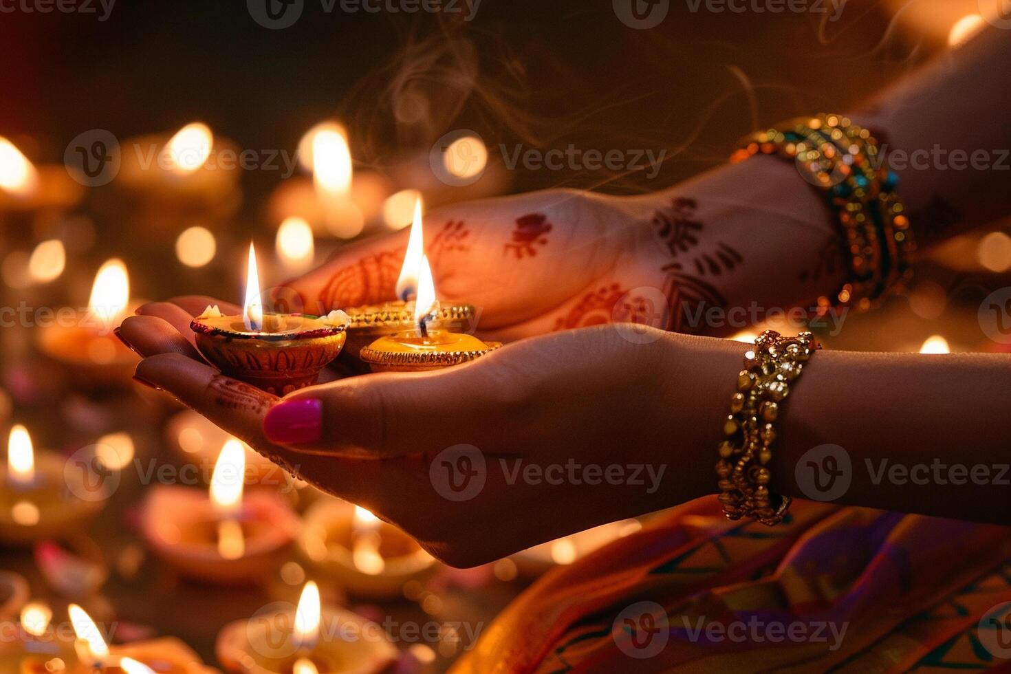 Beautiful greeting card with bright holiday composition for happy and celebrate Diwali photo