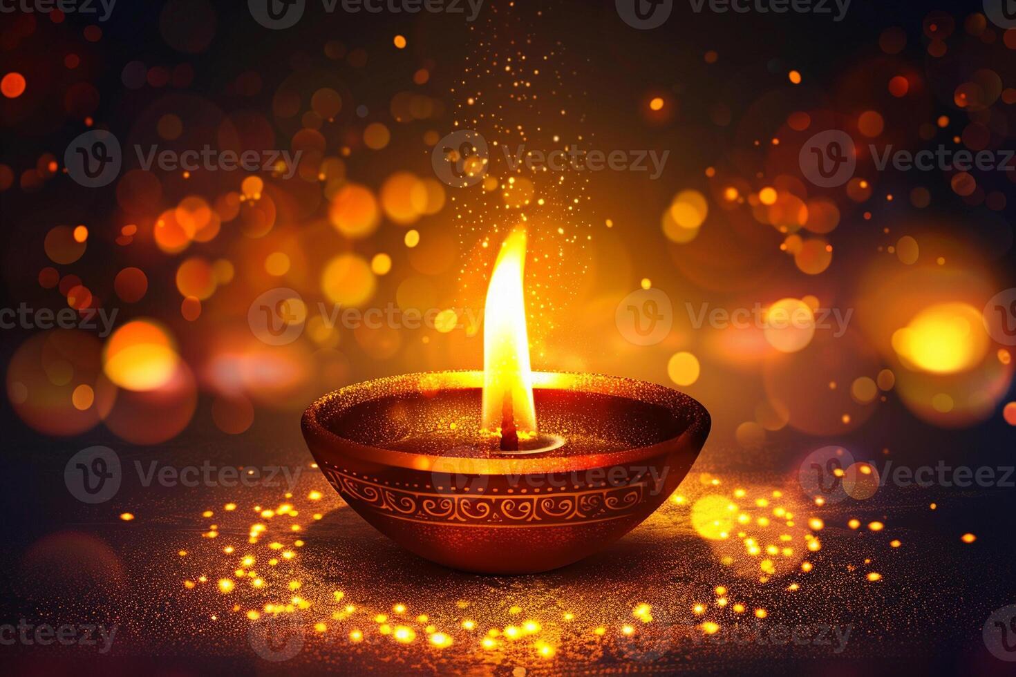 Beautiful greeting card with bright holiday composition for happy and celebrate Diwali photo