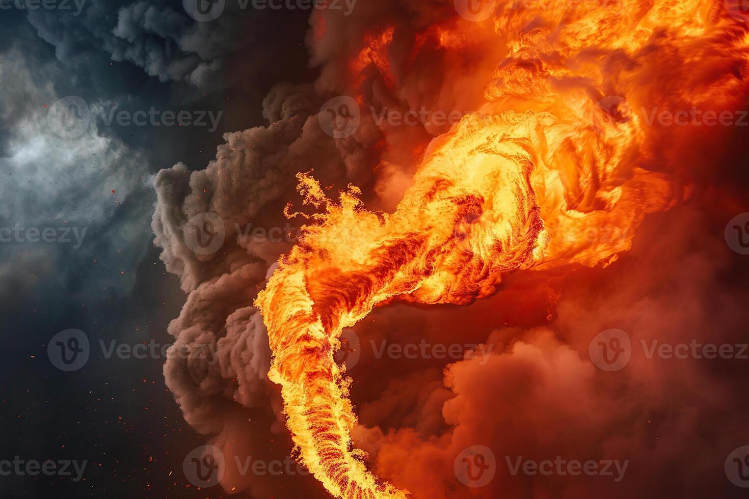 Scary huge hurricane fire tornado, apocalyptic dramatic background photo