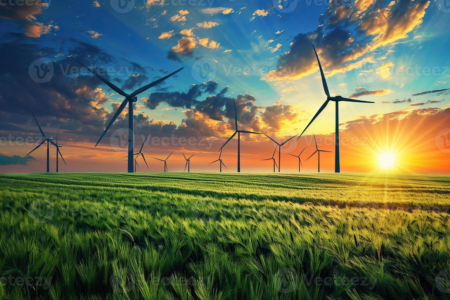 Wind power farm with rotation propellers, does not pollute environment photo