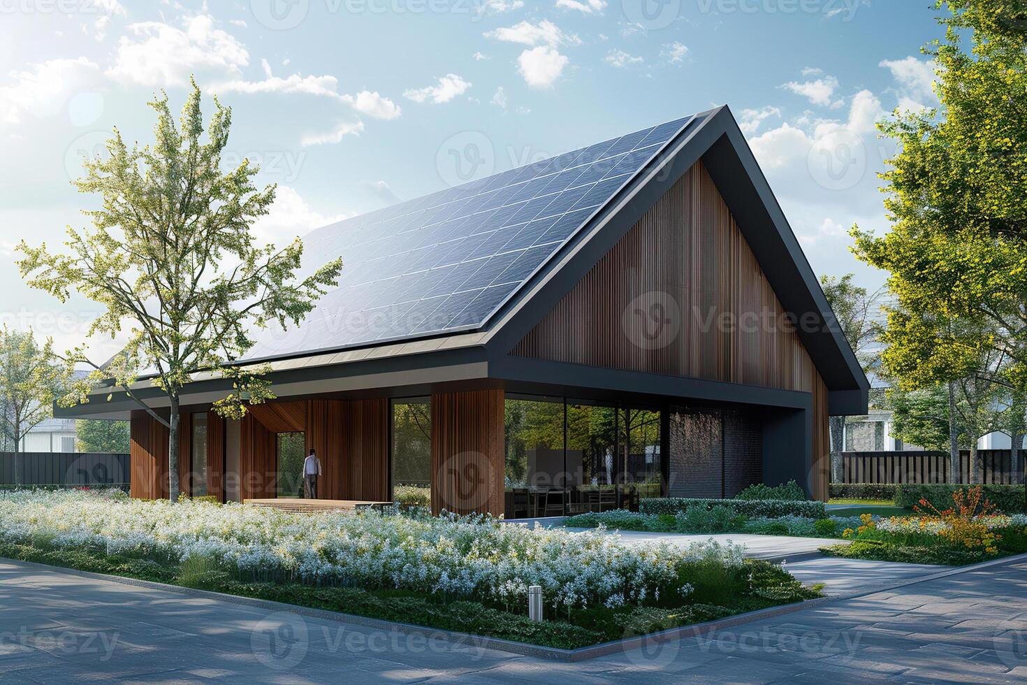 Solar cell panels in a photovoltaic power plant, eco renewable power photo