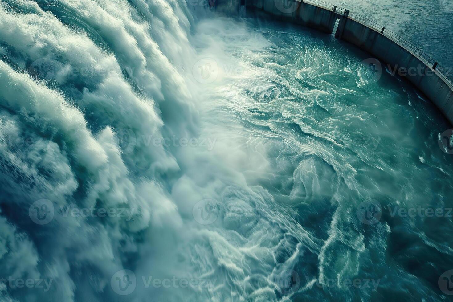 Hydroelectric power energy plant with large turbines and water spills photo