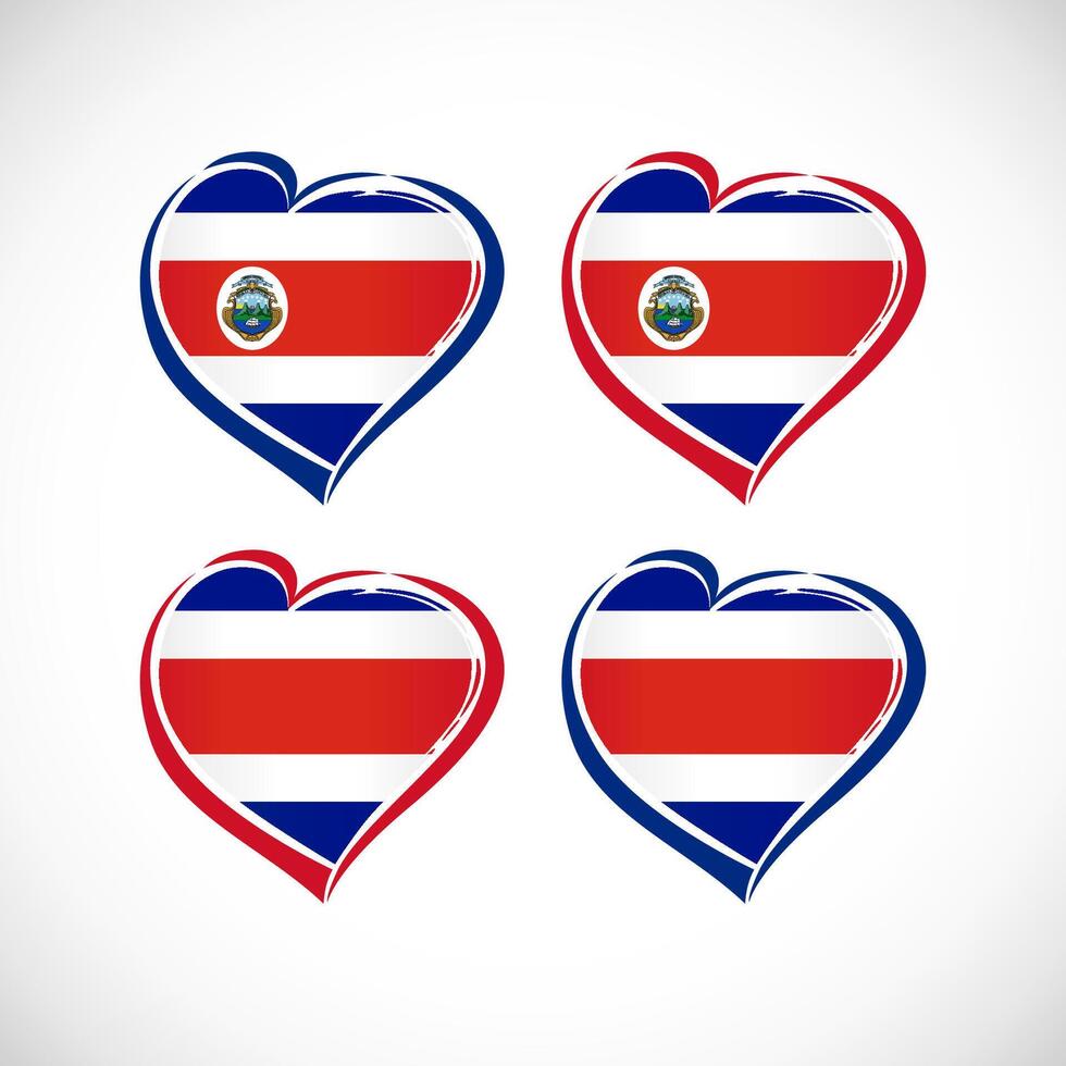 The collection of heart shaped icons with Costa Rican flag background and isolated clipping mask. Hloiday, sports or business logo template. Abstract heart shape. Editable design. Set of clip arts. vector