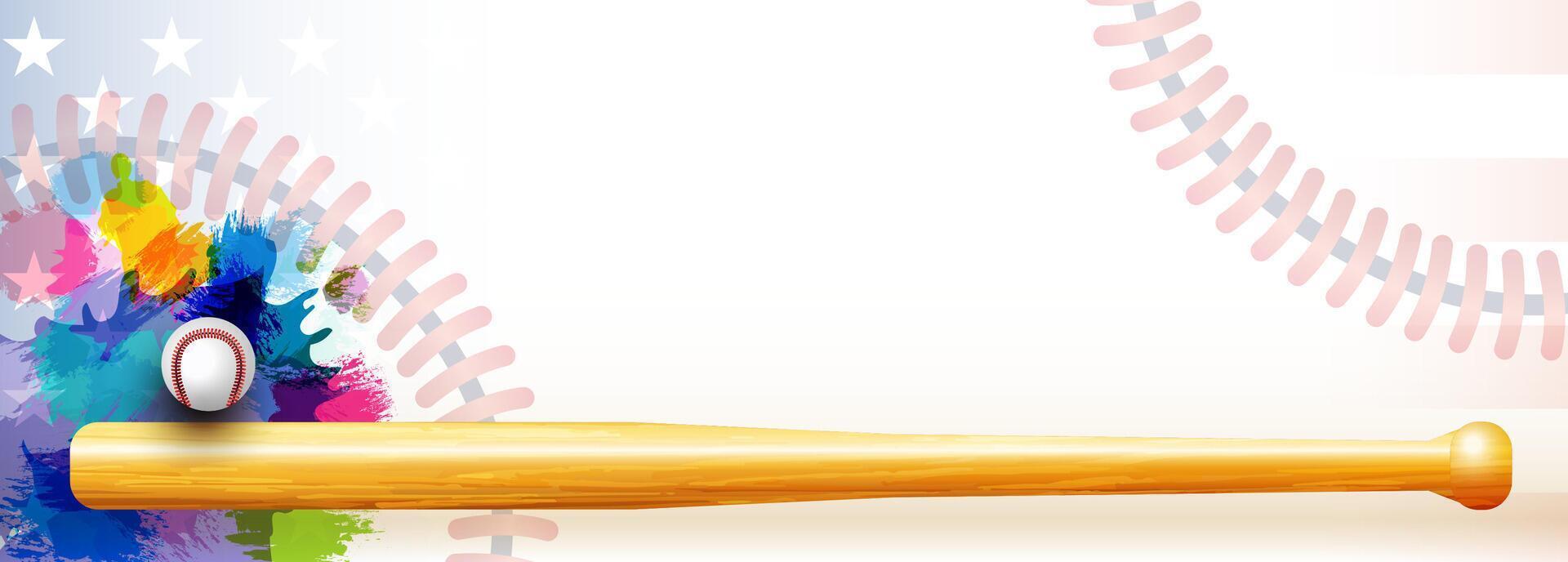 Baseball banner background with 3D items and copy space. Championship ticket or invitation template. Editable design. Empty blank. Sample decoration. Creative backdrop with abstract watercolor stains. vector