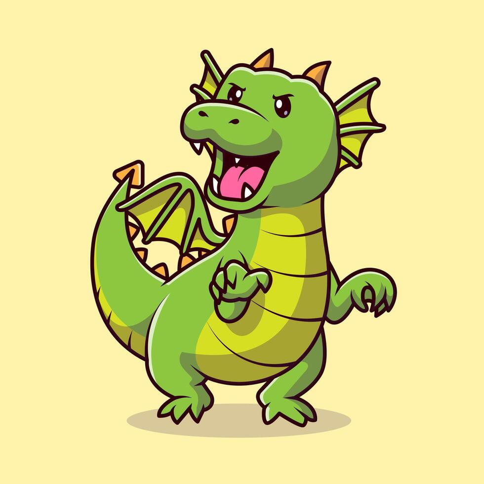 Cute Angry Green Dragon Cartoon vector