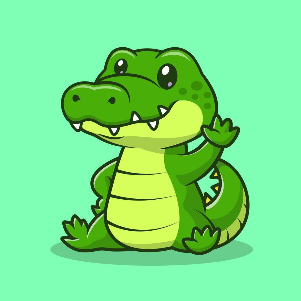 Cute Crocodile Waving Hand Cartoon vector