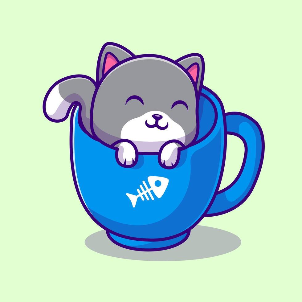 Cute Cat In Coffee Cup Cartoon vector