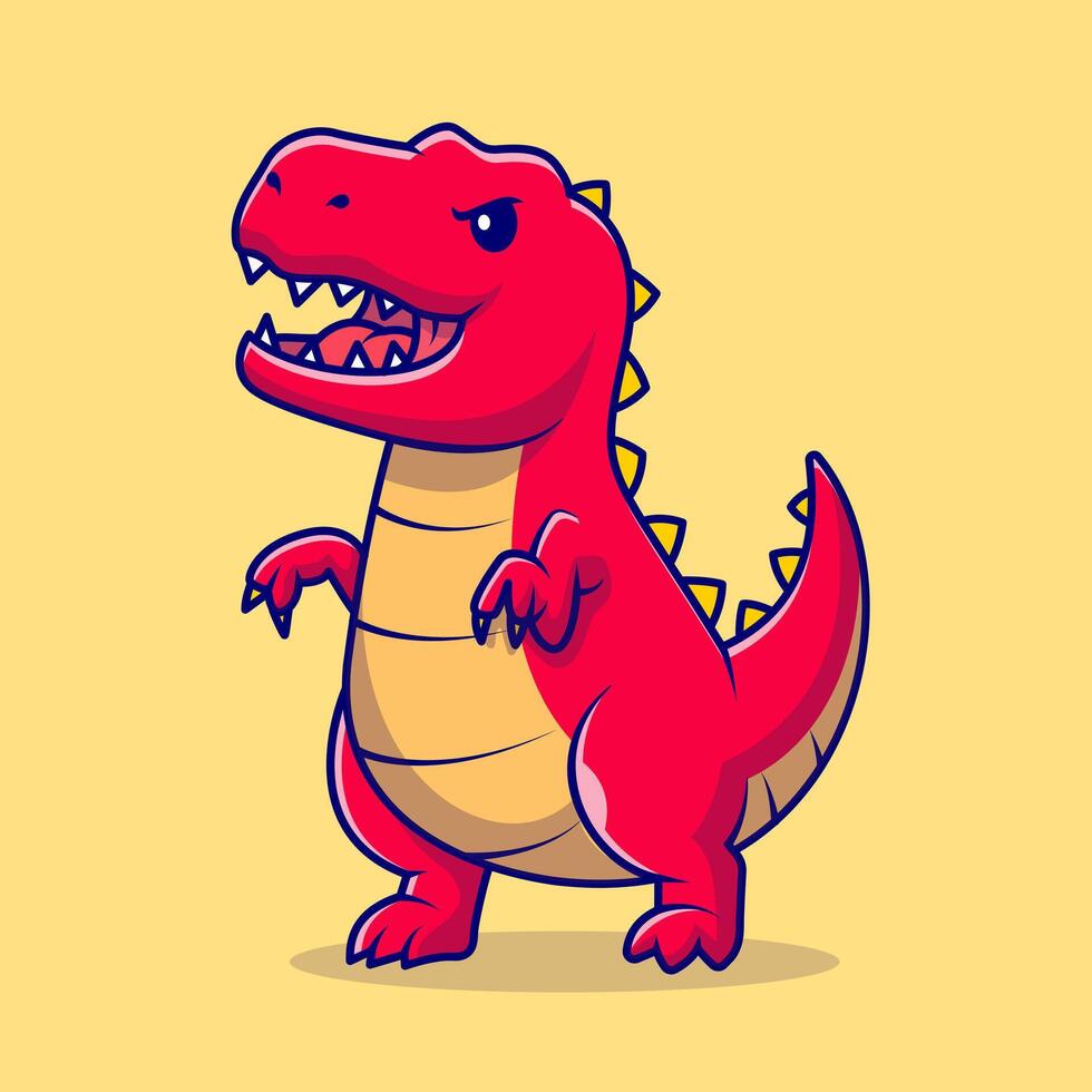 Cute Angry Red Dinosaur Cartoon vector