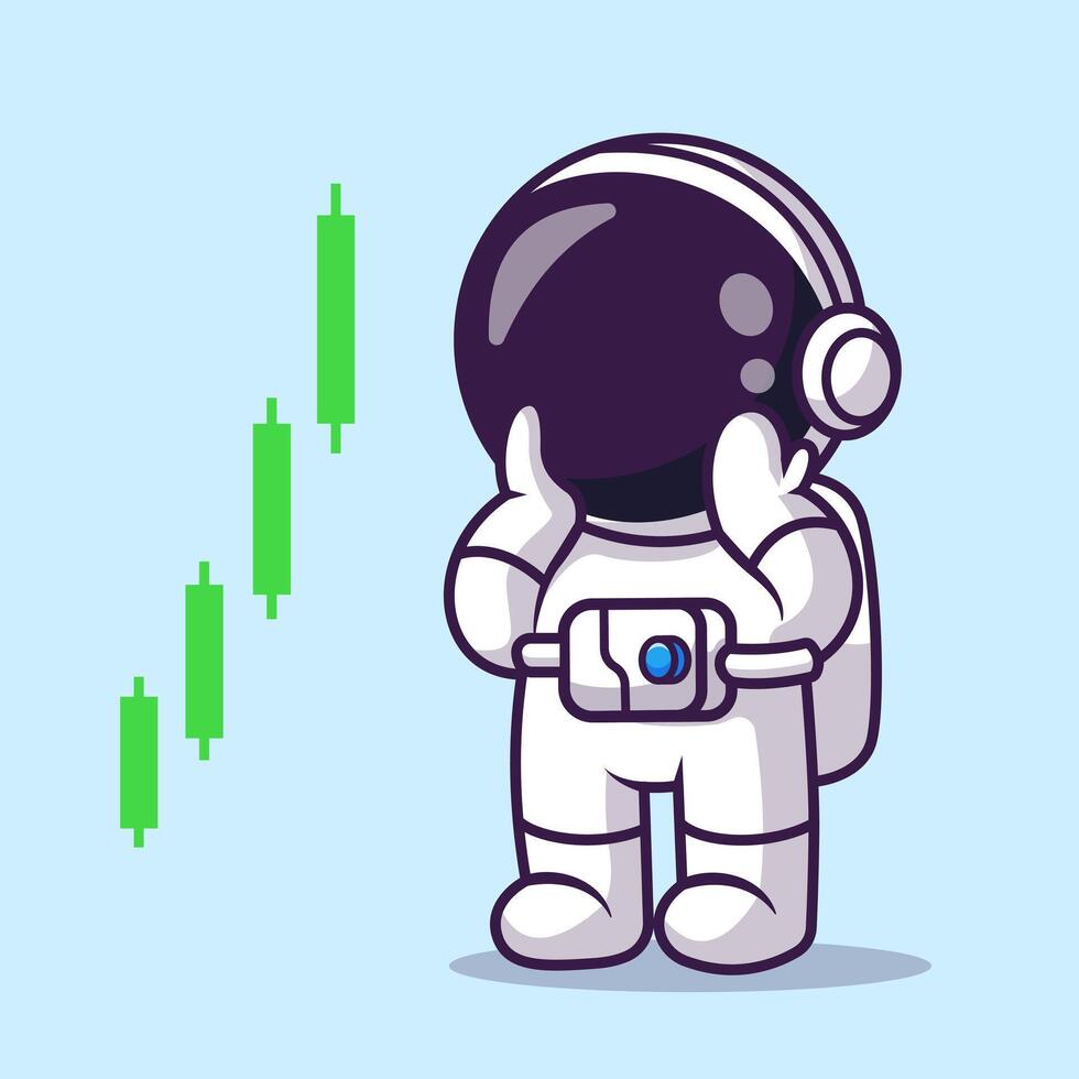 Cute Astronaut Investment Stock Bullish Growth Graph Cartoon vector