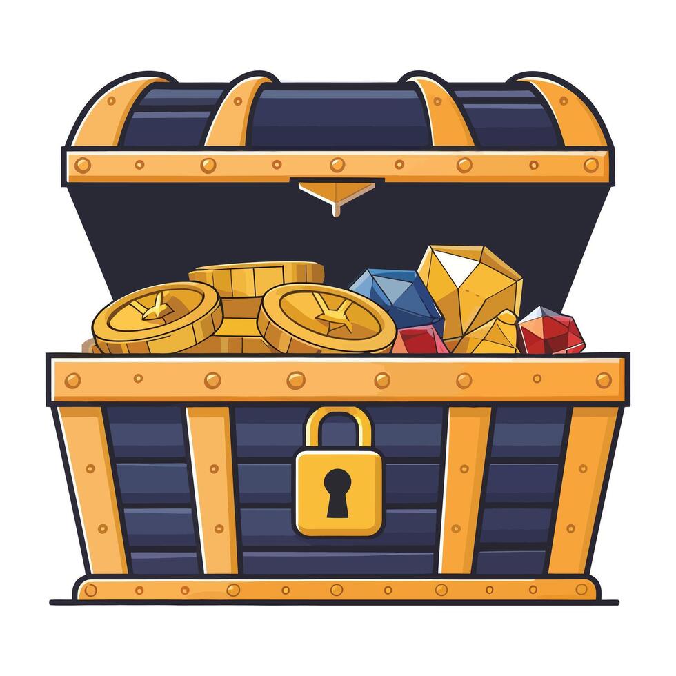 treasure chest with gold coins, jewels, and perhaps illustration vector