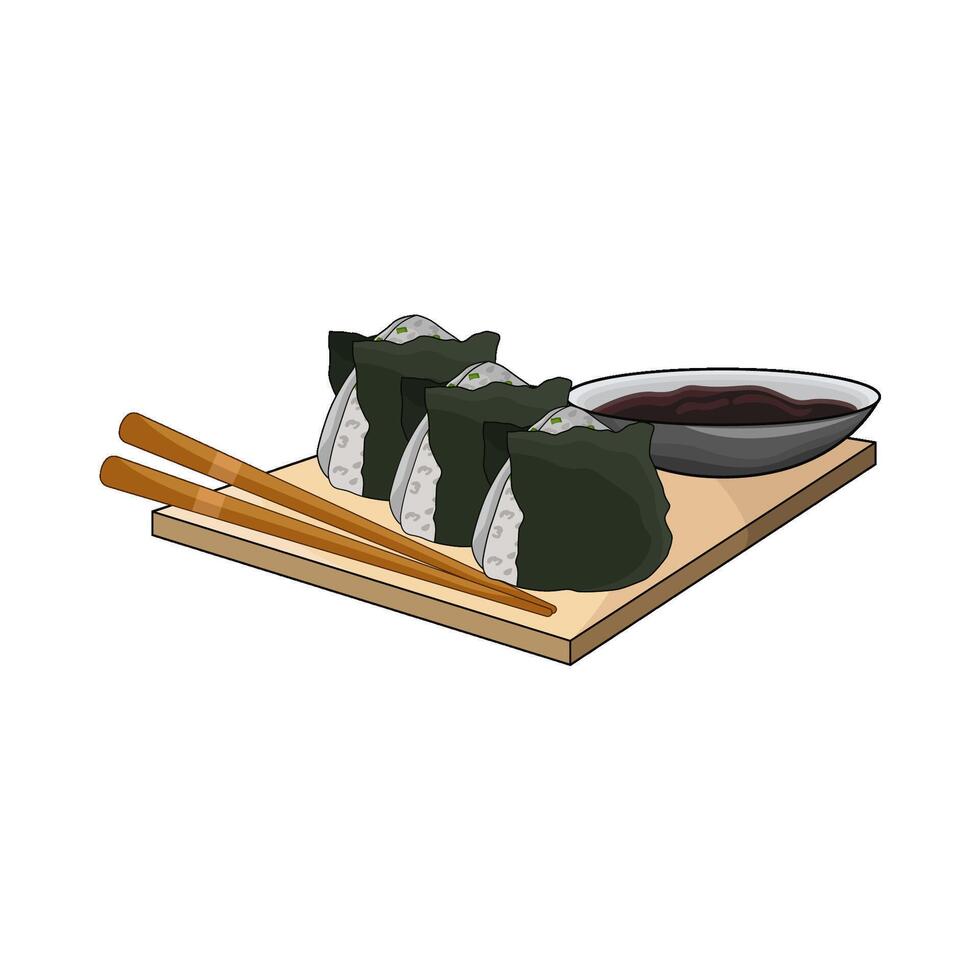 illustration of onigiri with soy sauce vector