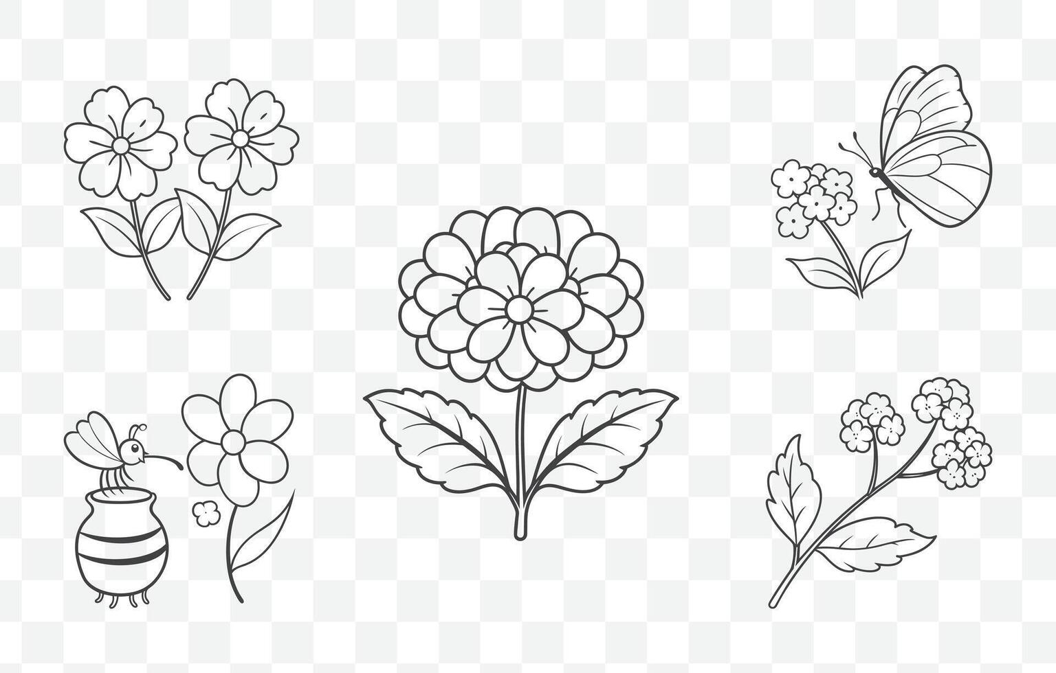 Print Detailed Verbena Line Art Set Featuring Elegant Floral Illustrations for Botanical Designs vector