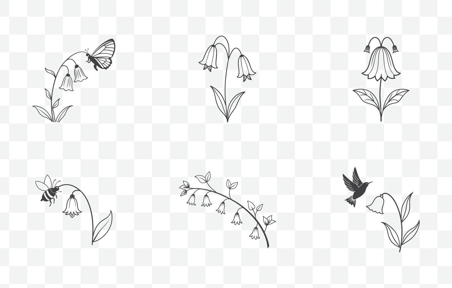 Print Elegant Bellflower Flower Line Art Set Perfect for Floral Design and Botanical Illustrations vector