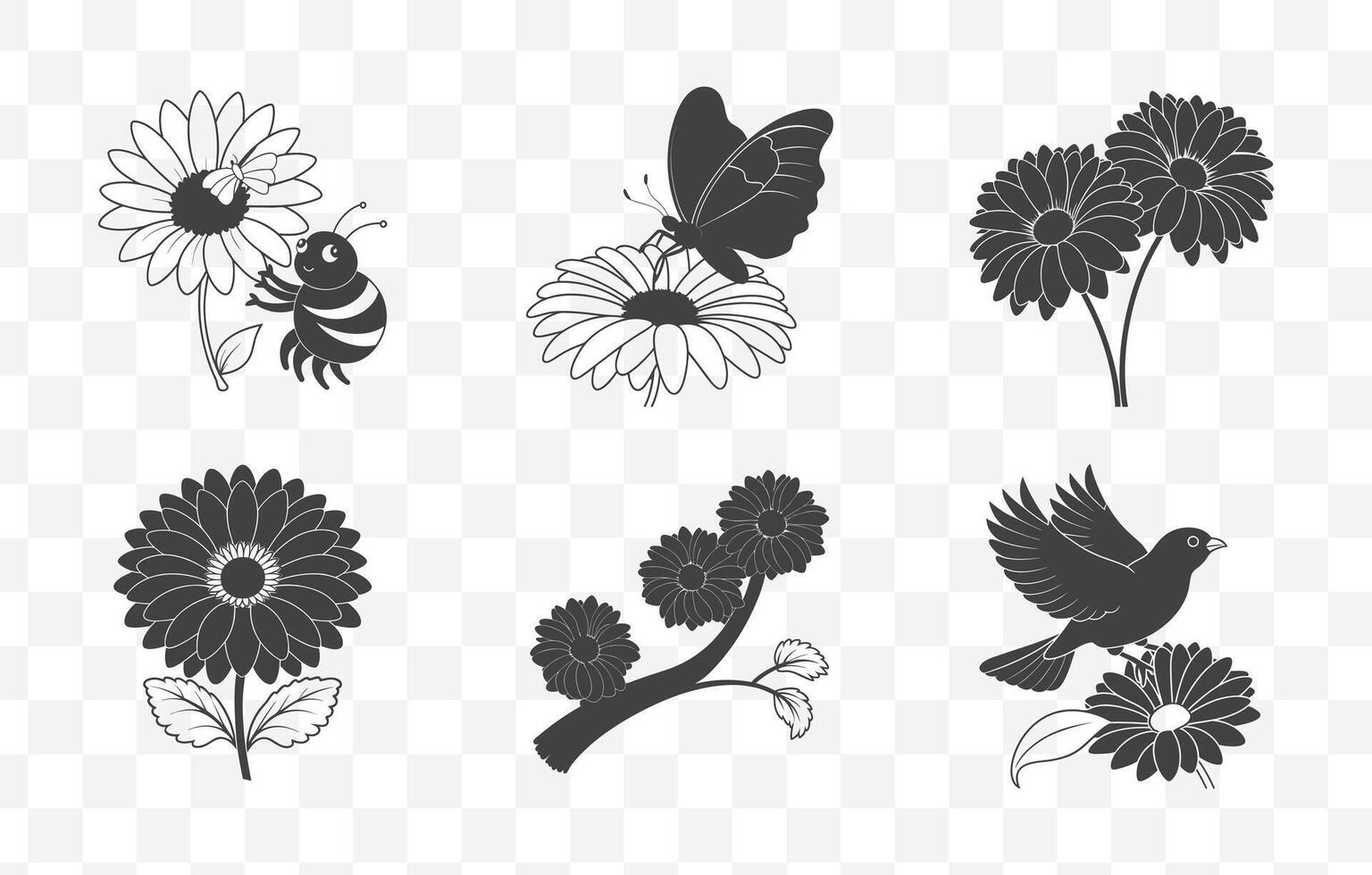 Print Gerbera Flower Line Art Set Beautiful Detailed Illustrations for Graphic Design Projects vector