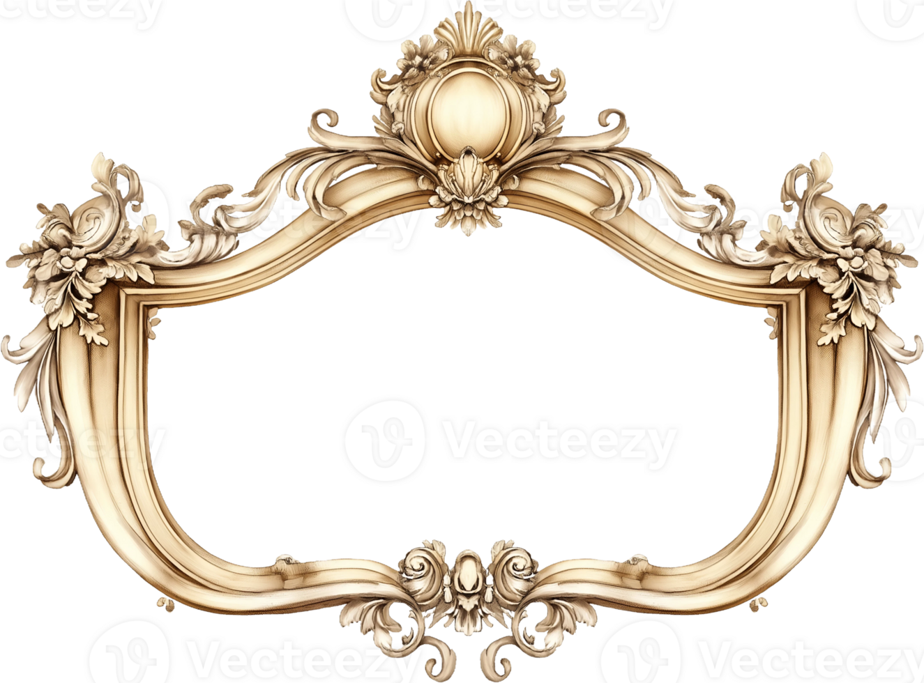 gold frame with floral design on transparent background png