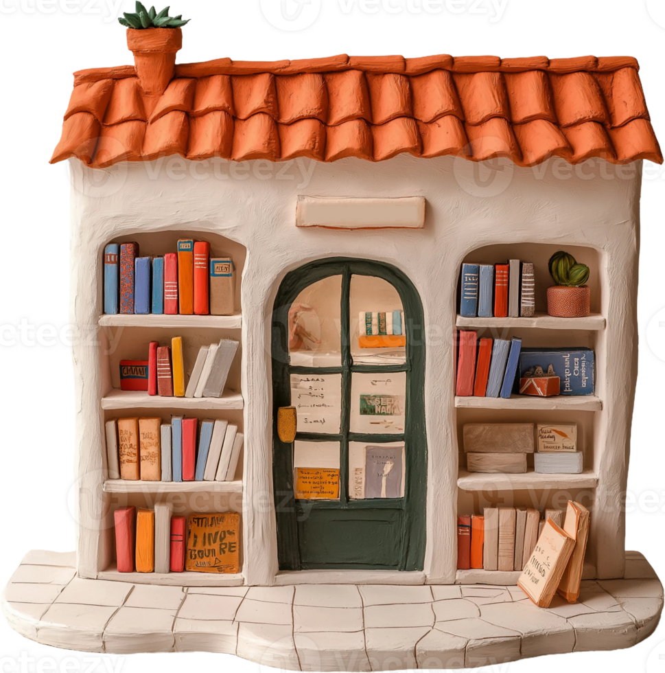 a small house with books on the front and a door png