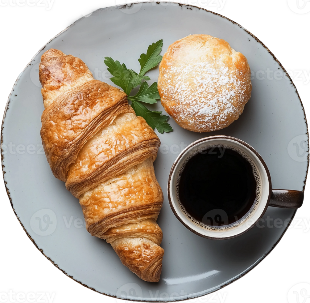 croissant and coffee on a plate png