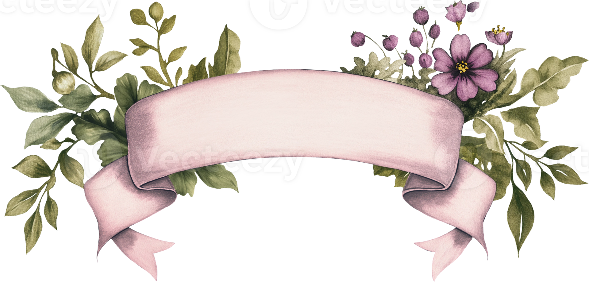 a pink ribbon with flowers and leaves on it png