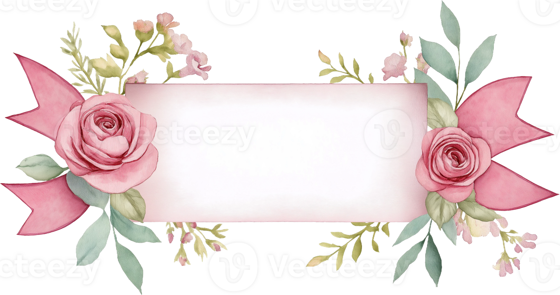 a pink rose frame with leaves and flowers on a transparent background png